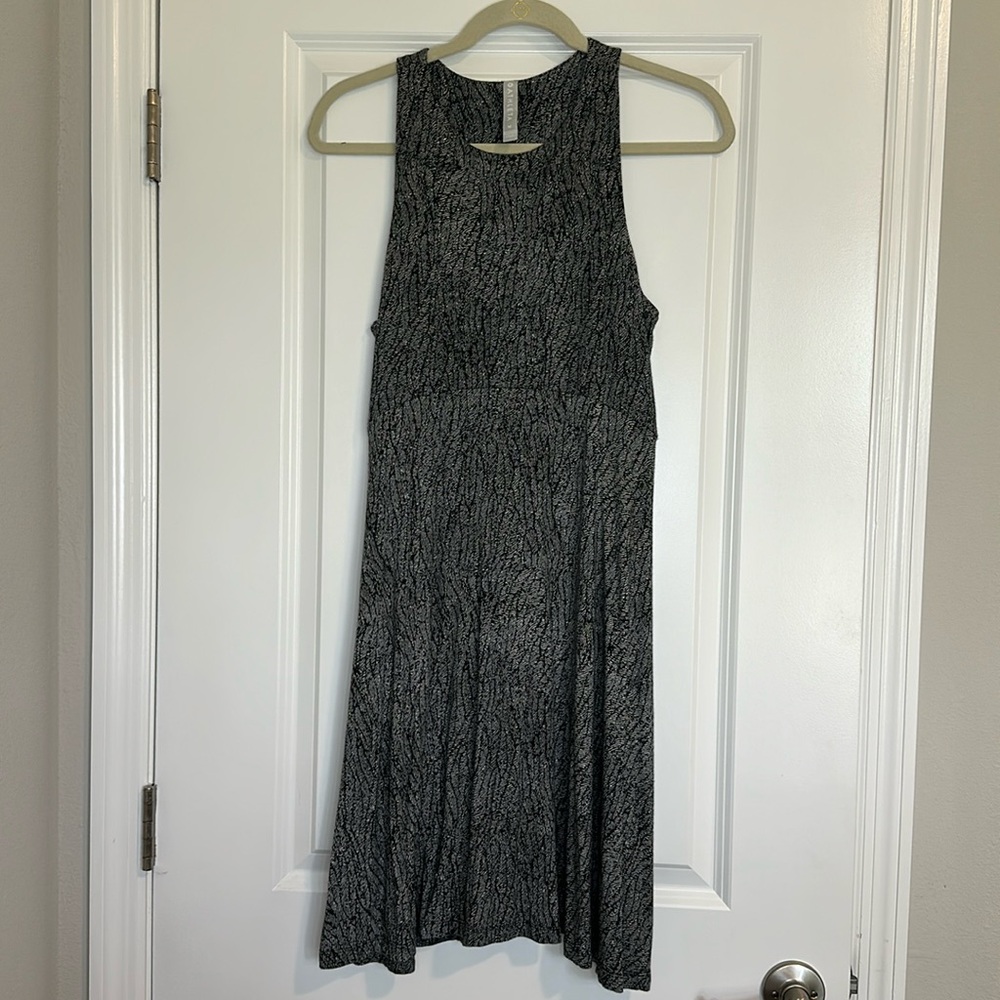 Athleta Santorini Thera printed dress size medium navy blue
